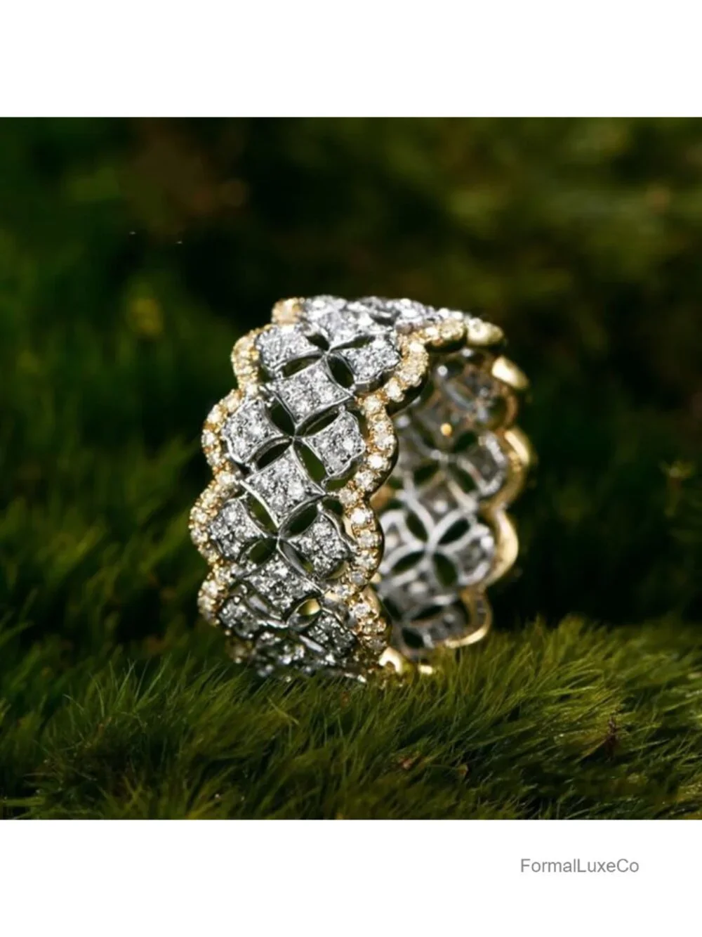 14K Gold Plated Cubic Zirconia Vintage Band Ring Stackable Eternity Wedding Ring
